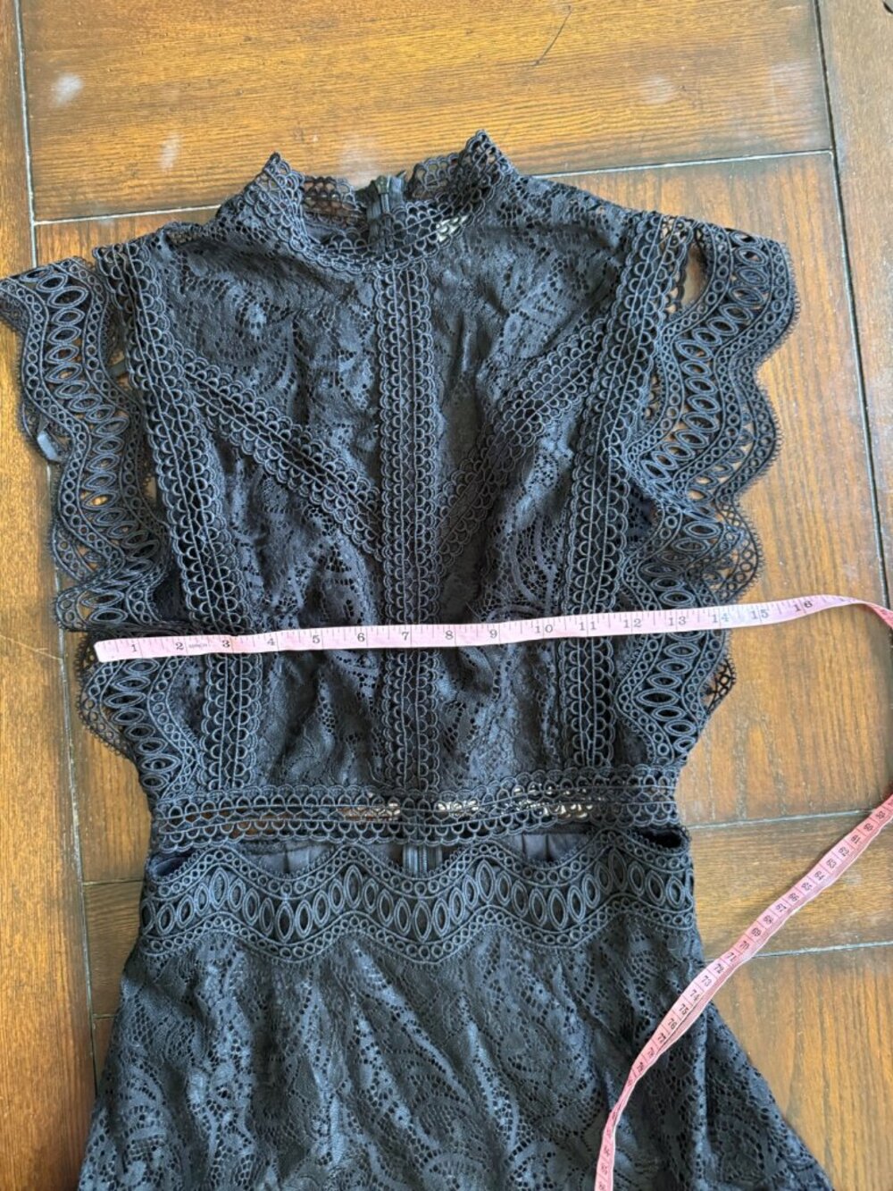 Hello Molly Black Lace Mini Dress Ruffle Cut Out Flutter Sleeves LBD NEW 2 Date - Picture 11 of 14
